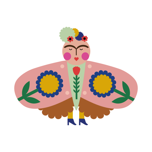 Cute colorful Frida kahlo feminist butterfly and summer flowers by sugarcloudlb-studio