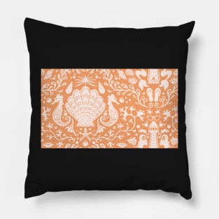 Light tangelo summer beach damask pattern with seashells Pillow