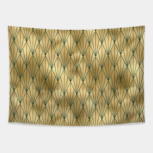 Teal and Gold Vintage Art Deco Fan Pattern Tapestry