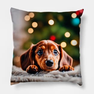 Cute Christmas Dachshund Puppy Pillow