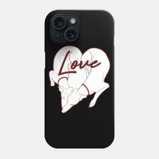 Adorable Greyhound dog design shaped in a heart with the word love inside, with red details Phone Case