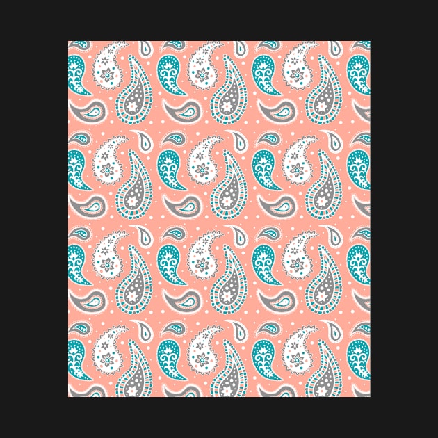 Coral Teal Paisley Pattern by dreamingmind