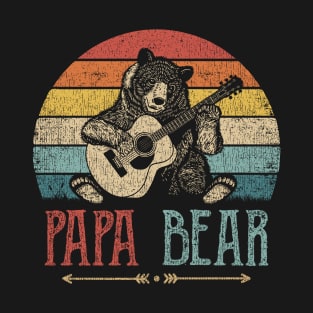 Cute Papa Bear Vintage Father's Day Retro Dad Guitar T-Shirt