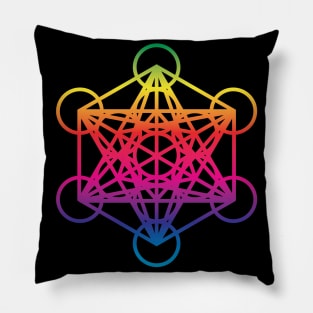 Metatron's Cube Sacred Geometry Retro Rainbow Pillow