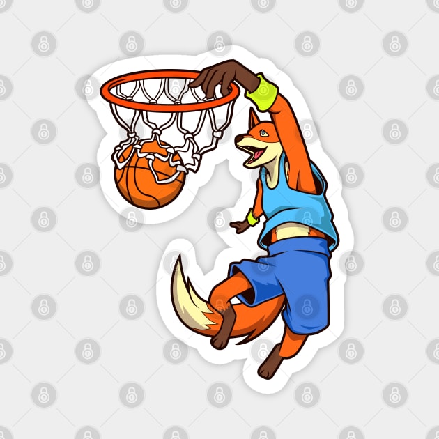 Comic fox plays basketball Magnet by Modern Medieval Design