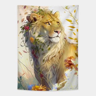 Lion Portrait Animal Painting Wildlife Outdoors Adventure Tapestry