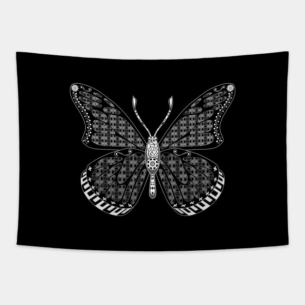 black mandala in zen butterfly ecopop pattern Tapestry by jorge_lebeau