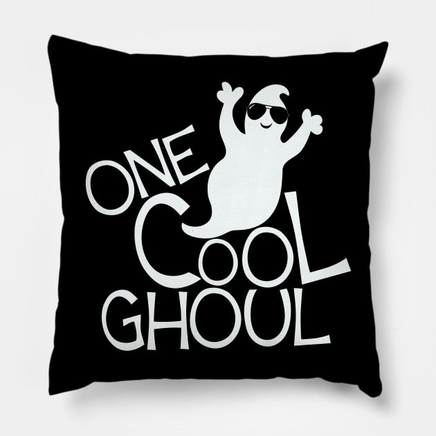 One Cool Ghoul Ghost Boo Cute Funny Halloween Art Graphic Pillow by Rosemarie Guieb Designs