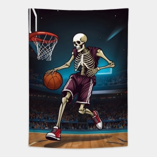 Skeleton Playing Basketball Tapestry