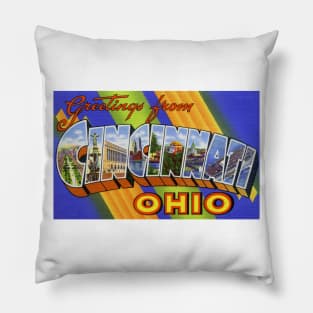 Greetings from Cincinnati Ohio, Vintage Large Letter Postcard Pillow