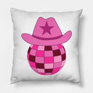 Pink Cowgirl Hat On Disco Ball Pillow