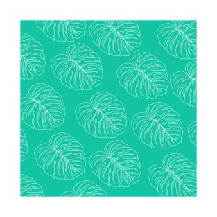 monstera tropical plant hawaii aloha print bright blue and white T-Shirt