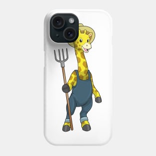 Giraffe as Farmer with Pitchfork Phone Case