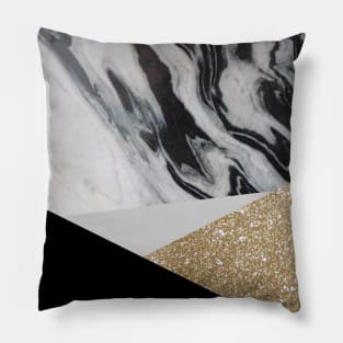 Modern preppy chic black Gold Pattern  Geometric marble Pillow