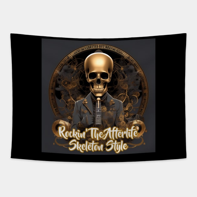 Rockin' The Afterlife Skeleton Style Tapestry by Musical Art By Andrew