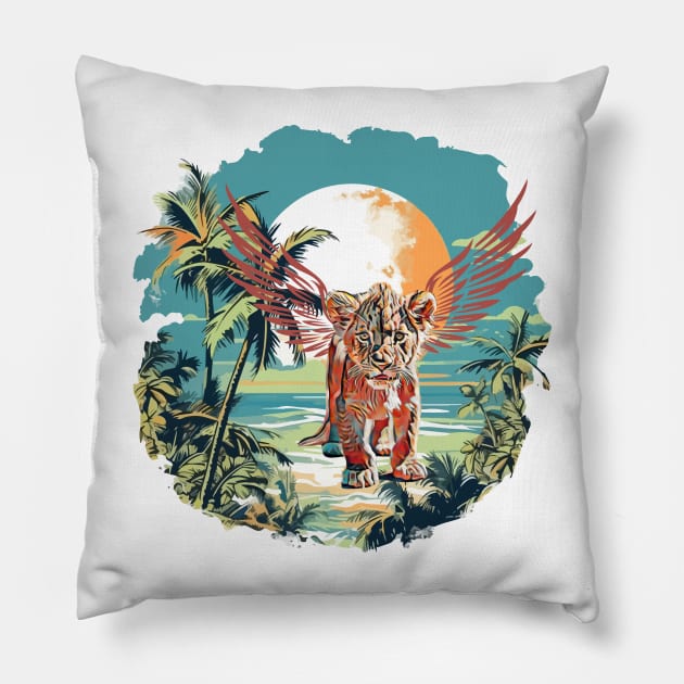 baby lion isekai animal landscape big baby lion with wings Pillow by riverabryan129
