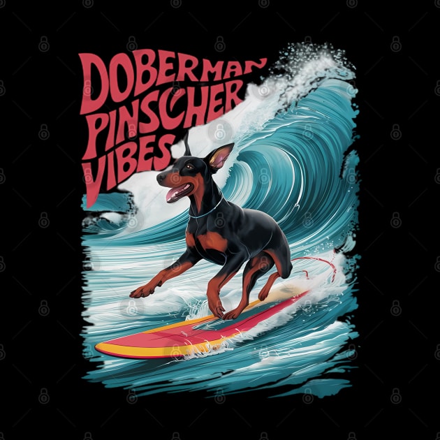 Wave Rider: Doberman Pinscher Dog Surfing in Style by coollooks