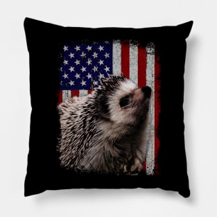 Spiky Snuggles Hedgehog USA American Flag Tee for Nature Lovers Pillow