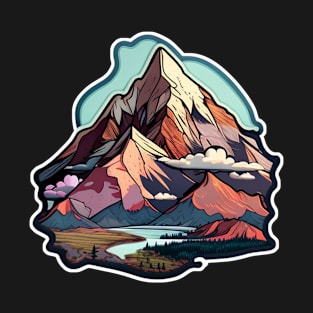 Red Sunrise Peaks Mountain Sticker T-Shirt
