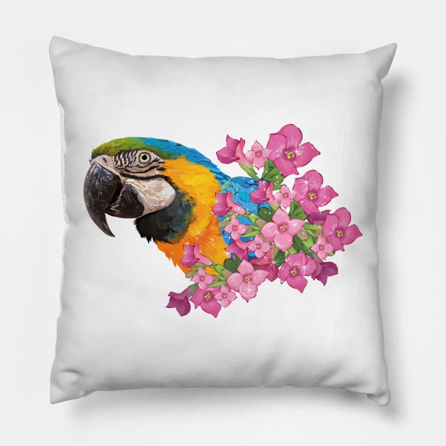 Blue and yellow macaw Pillow by obscurite