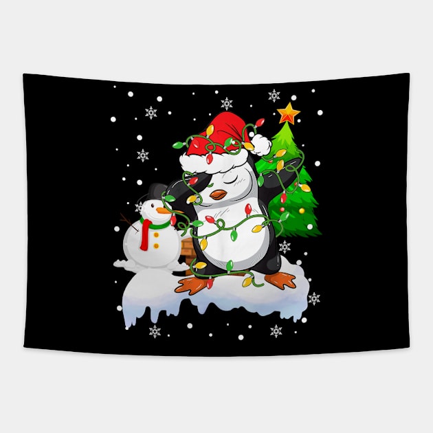 Santa Christmas Dabbing Through The Snow Dabbing Penguin Snowman Tapestry by springins