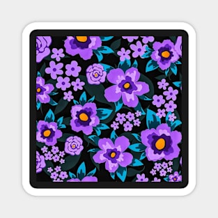 Floral Pattern with Flat Purple Flowers and Leaves Magnet