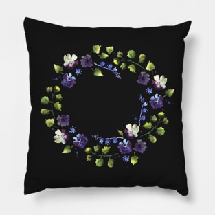 Watercolor wreath with blue flowers Pillow