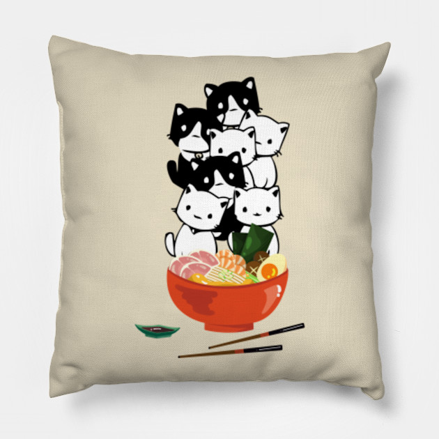 Cute Cats Eating Noodles Cute Cats Pillow Teepublic