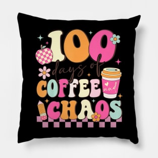 100 Days Of Coffee And Chaos 100Th Day Of School Teacher Kid Pillow