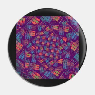 Neon Block Tornado | Purple, Sky Blue, Neon Orange, and Yellow Geometric Design Pin