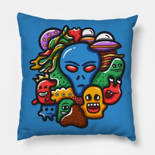 Alien monster doodle art Pillow