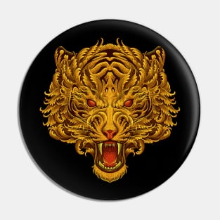 Golden tiger head with floral pattern Pin