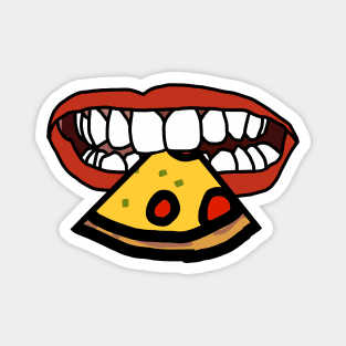 Mouth With Red Lips and White Teeth Eating Pizza Slice Magnet