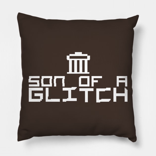 son of a "GLITCH" (white) Pillow by hamiltonarts