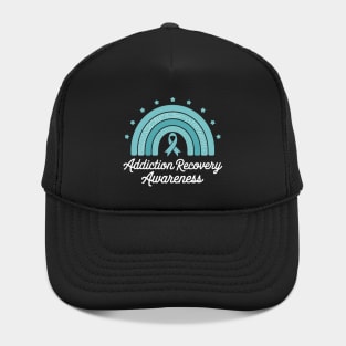 Addiction Recovery Awareness Teal Ribbon Rainbow Support Hat