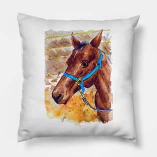 Horse portrait watercolor painting Pillow