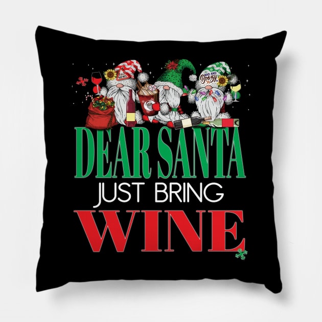 Fun Dear Santa Just Bring Wine Gnomes Office Party Women Men Pillow by Envision Styles