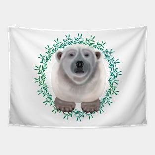 Polar Bear on circular mistletoe pattern Tapestry