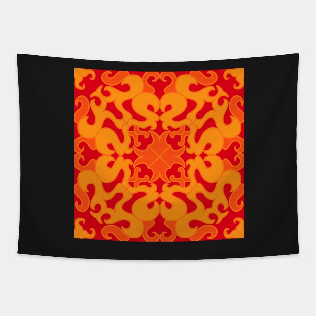 Fiery Golden Swirl Pattern Tapestry by Minervalus-Art