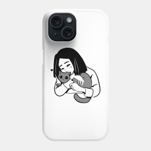 Cute girl and gray cat Phone Case