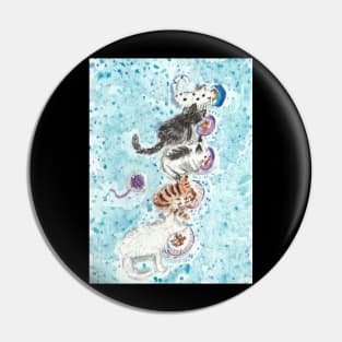 Dinner Time  kittens cat  watercolor painting Pin