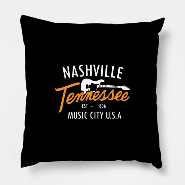 Nashville TN, Guitar Tee, Country Music, Music City USA Pillow by Blue Zebra