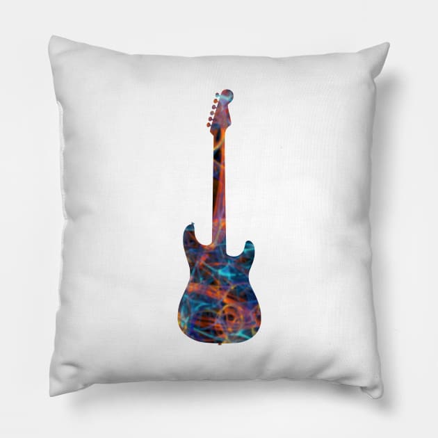 Blue on Orange Flame Guitar Silhouette Pillow by gkillerb