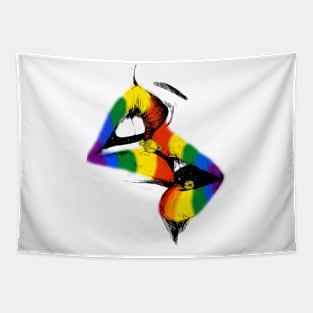 Lesbian Lips Kissing Rainbow Flag Gay Pride LGBT Tapestry