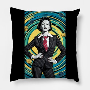 Banker woman pop art Pillow