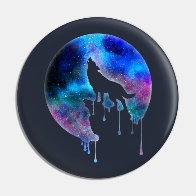 Full Moon Howling Wolf Galaxy Space Gift Pin by CheesyB