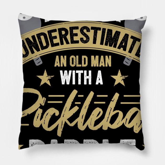 Funny Pickleball Player Gift Old man T-Shirt Pillow by Pummli