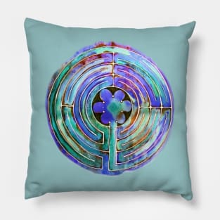 Blue Hand Painted Watercolor Labyrinth Pillow