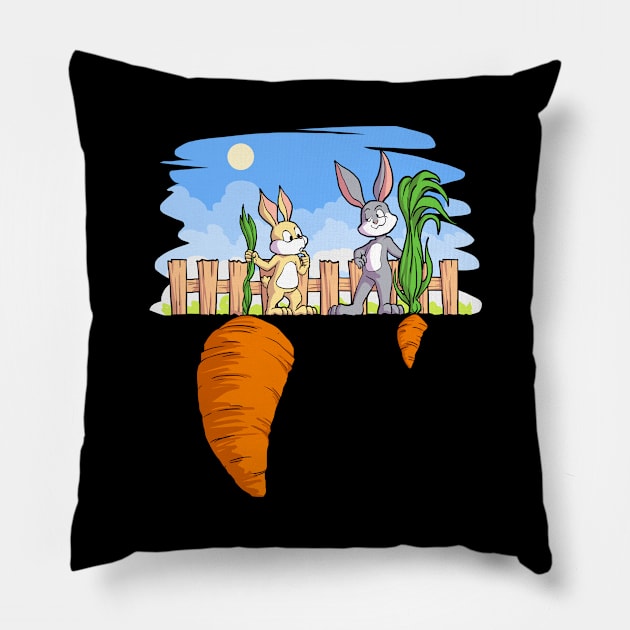 Bunnies With Carrots Pillow by maxdax