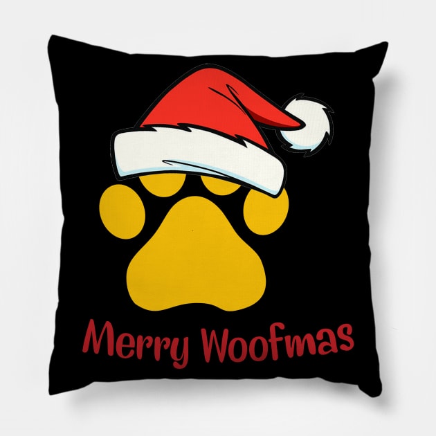 Paw Dog Merry Woofmas T-shirt Pillow by kimmygoderteart